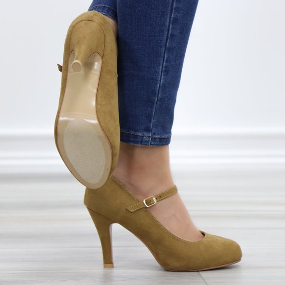 Taupe Suede Low Heel Rockabilly Pumps - Picture 11 of 11